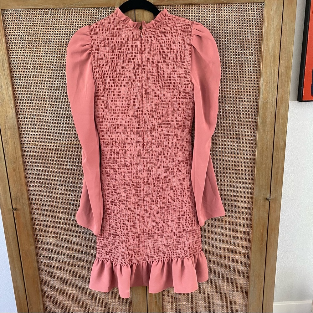 Amanda Uprichard Rhiannon Smocked Puff Sleeve Ruffle Hem Short Dress - Picture 3 of 5